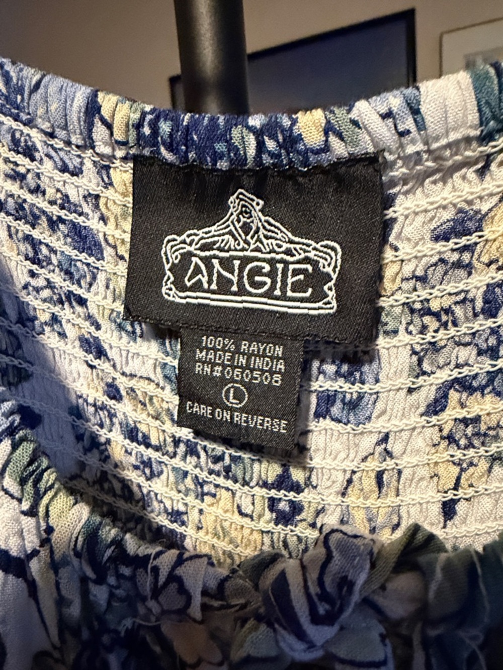 Angie Blue and Navy Floral Smocked Top - Picture 2 of 4